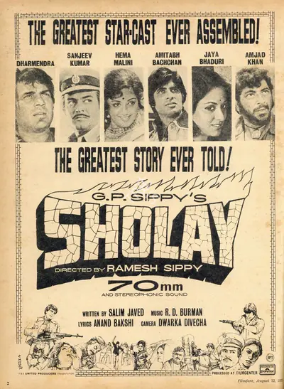 G.P. Sippy (Producer), Sholay, 1975, Advertisement