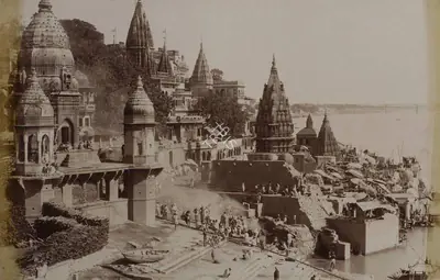 Samuel Bourne (Photographer), The Burning Ghat - Benares, 1865, Antiquarian Photograph