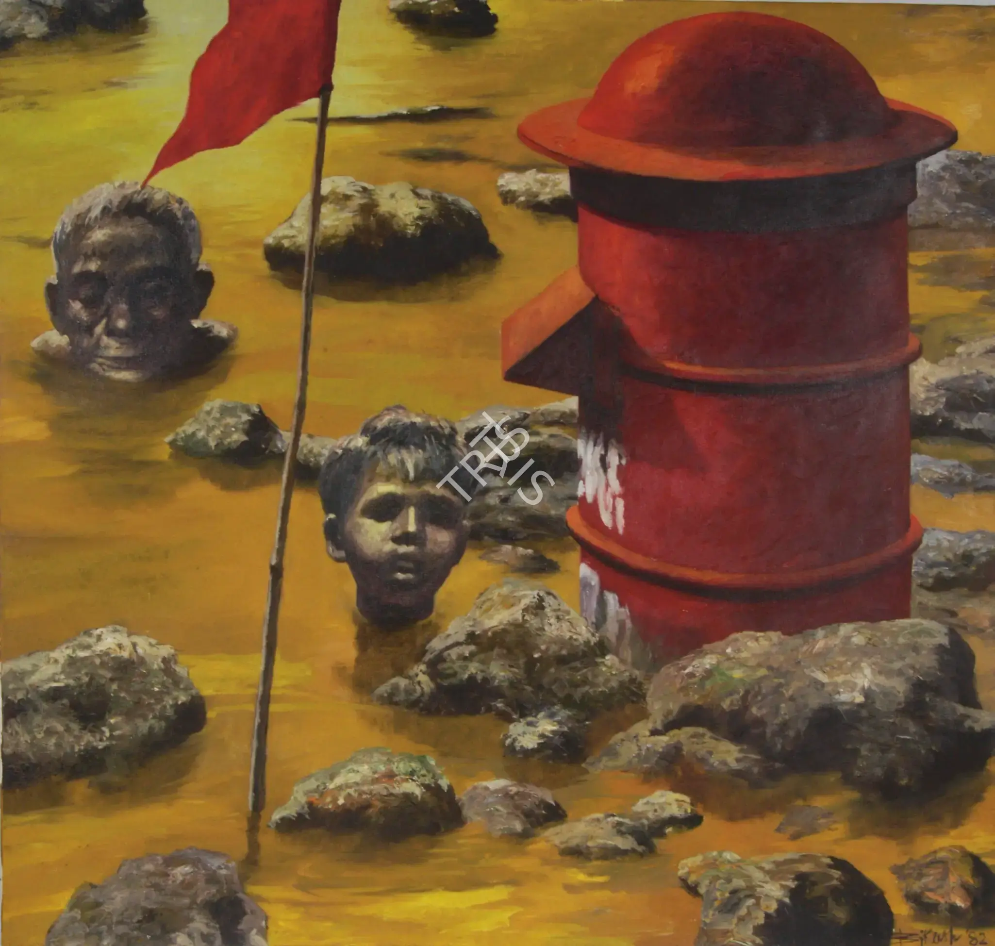 Bikash Bhattacharjee (Artist), Flood Dear Flood, 1982, Painting