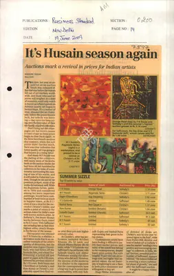 Kishore Singh (Reporter), It's Husain Season again, 2009, Newspaper Clipping