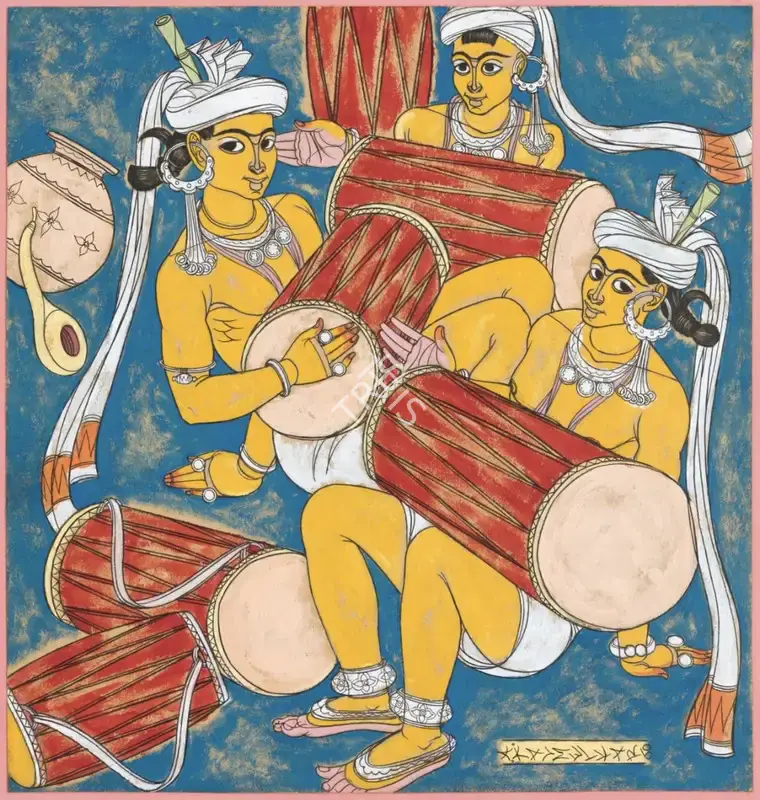 A.A. Almelkar (Artist), Drummers, 1960, Painting