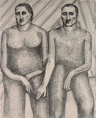 Sudhir Patwardhan (Artist), Couple, 1977, Drawing