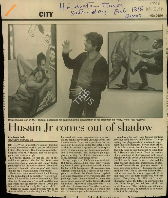 Aradhana Kalia (Reporter), Husain Jr comes out of shadow, 2000, Newspaper Clipping