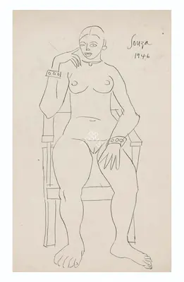 F.N. Souza (Artist), Untitled (Seated Nude), 1946, Drawing