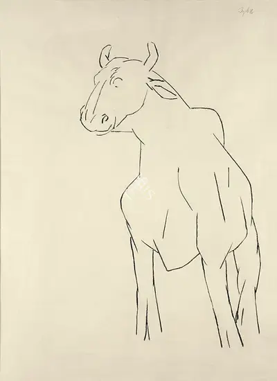 Tyeb Mehta (Artist), Bull, 1986, Drawing
