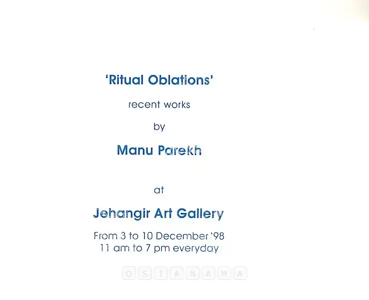 Manu Parekh (Artist), Manu Parekh, 1998, Solo Exhibition Invitation