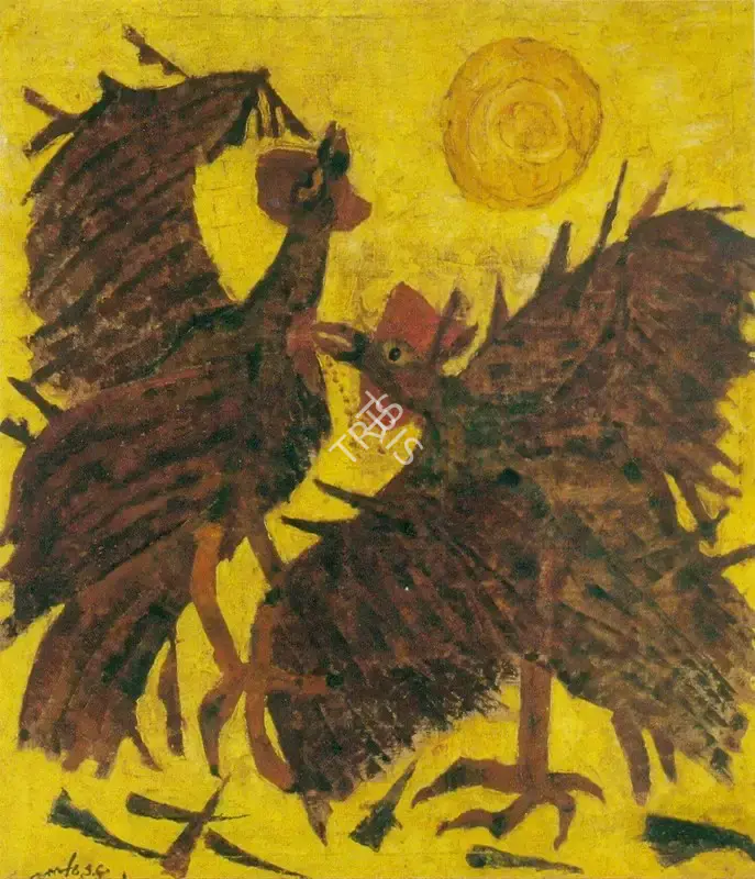 Gopal Ghose (Artist), The Cock Fight, Painting