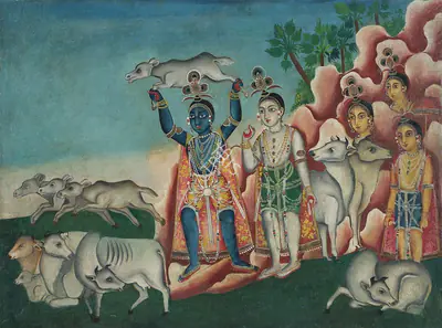Early Bengal School (Artist), Untitled (Krishna's Show of Strength), 1890, Painting