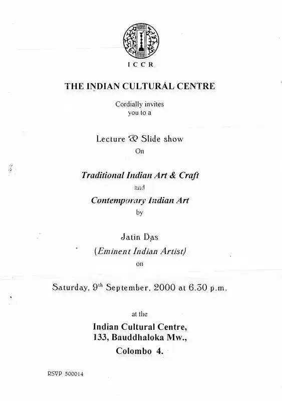 Jatin Das (Artist), Traditional Indian Art & Craft and Contemporary Indian Art by Jatin Das, 2000, Solo Exhibition Invitation