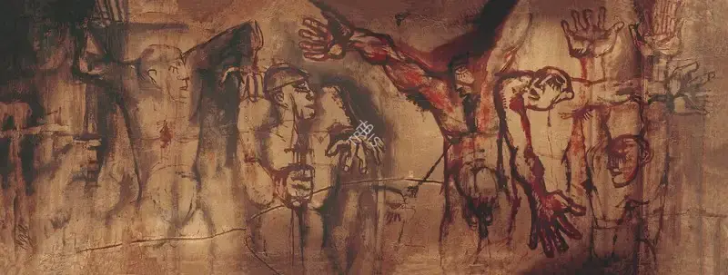 Nikhil Biswas (Artist), Killing in Violence, 1965, Painting