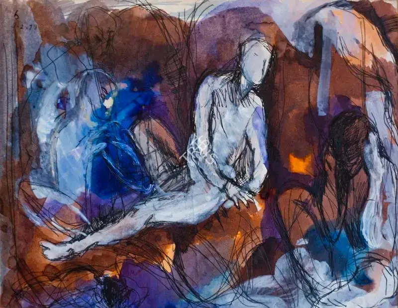 Somnath Hore (Artist), Untitled (Figures), 1978, Painting
