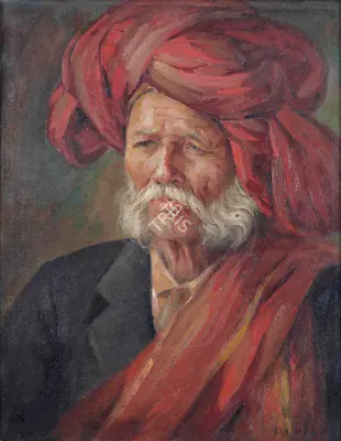 K.K. Hebbar (Artist), Untitled (Man in Turban), 1945, Painting