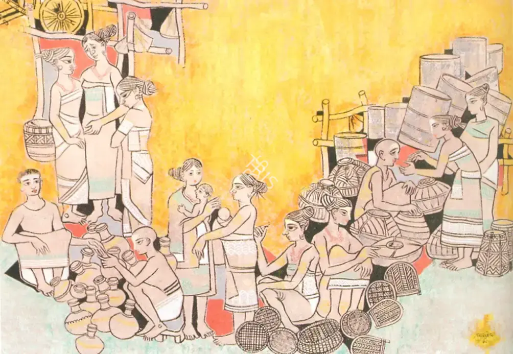 Vasudeo Smart (Artist), Assam Market, 1968, Painting