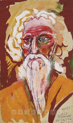 Chittaprosad (Artist), Portrait Of Rabindranath Tagore, 1966, Painting