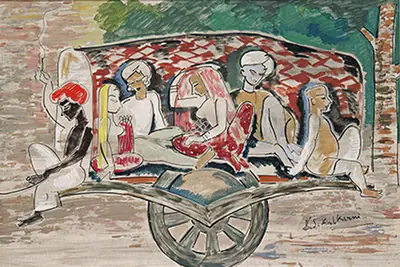 K.S. Kulkarni (Artist), Bride on a Bullock Cart, Painting