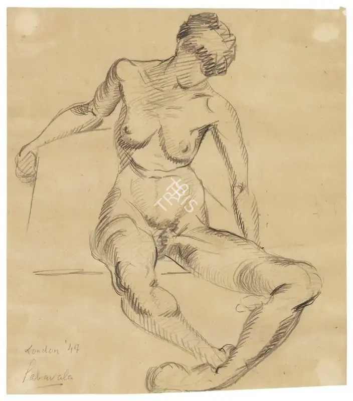 Jehangir Sabavala (Artist), Untitled (Nude), 1947, Drawing
