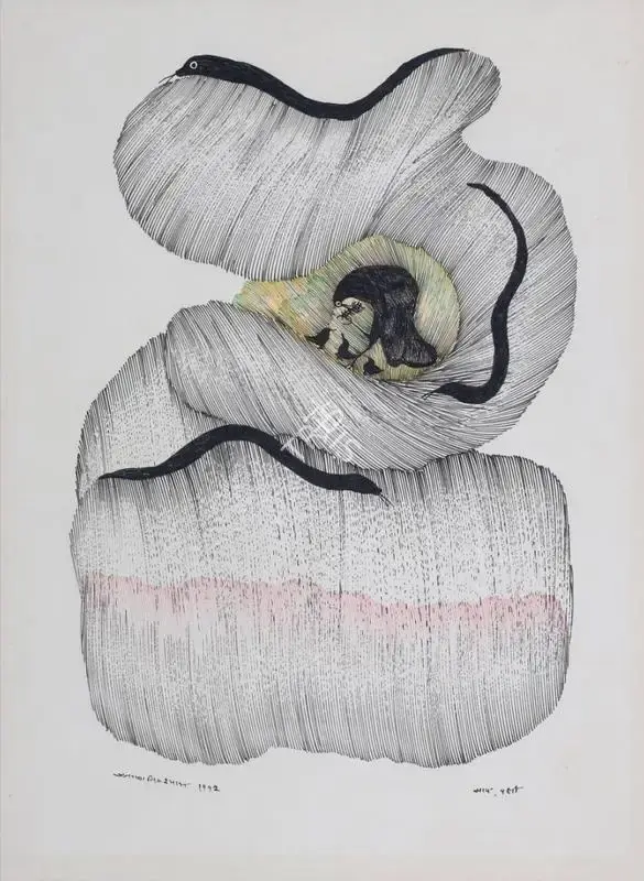 Jangarh Singh Shyam (Artist), Sanp, Pakshee- Snake and Bird (Gond Art), 1992, Painting