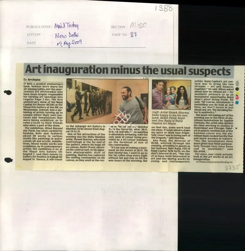 Archana Khare (Reporter), Art Inauguration Minus the Usual Suspects, 2009, Newspaper Clipping
