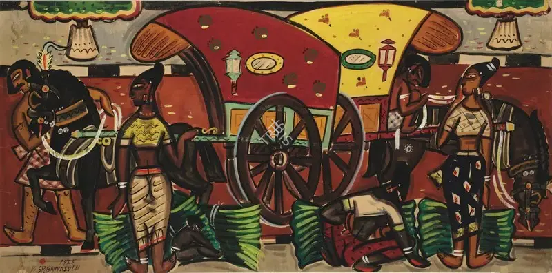 K.&nbsp;Sreenivasulu (Artist), Villagers, 1955, Painting