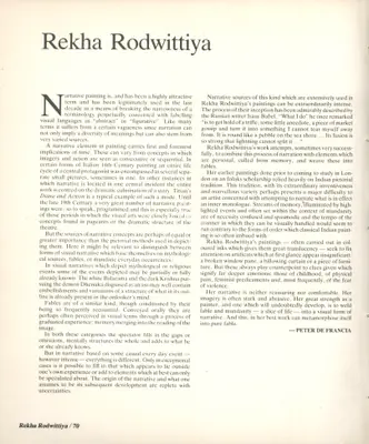 Peter De Francia (Essayist), Rekha Rodwittiya, 1985, Essay