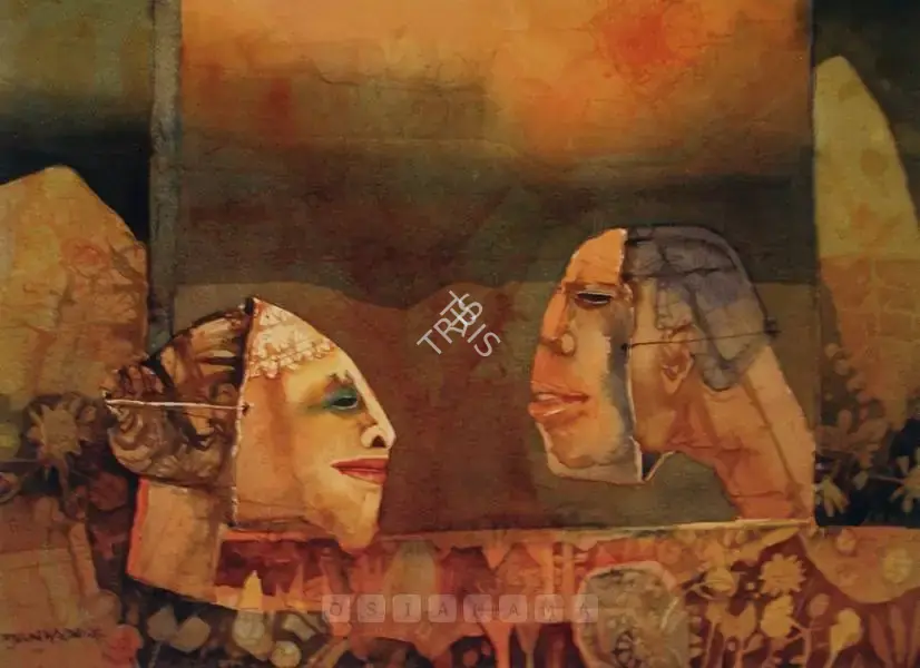 Ray, Shyamal Dutta (Artist). Two Heads, n.d. | Painting, AA.Onl/03.09.06, 2006 · Apparao Art