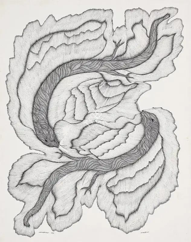 Jangarh Singh Shyam (Artist), Sanphadki Saap, 1994, Drawing