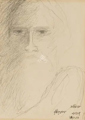 Rabindranath Tagore (Artist), Untitled (Self Portrait), 1936, Drawing