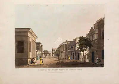 Harraden (Printmaker), A View in the North Street of Fort St. George, 1805, Aquatint
