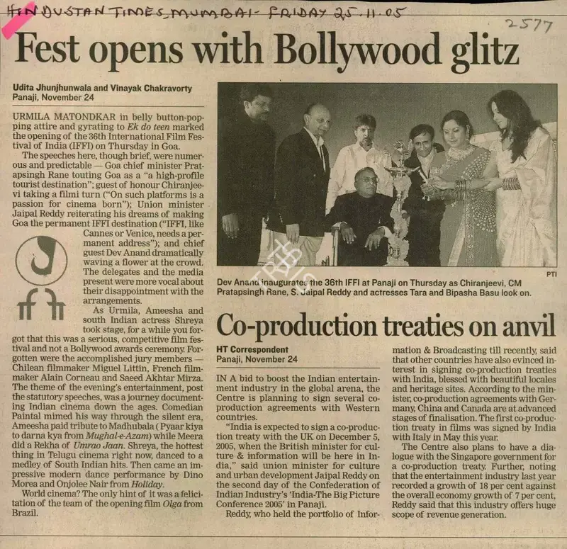 Udita Jhunjhunwala (Reporter), Fest Opens With Bollywood Glitz, 2005, Newspaper Clipping