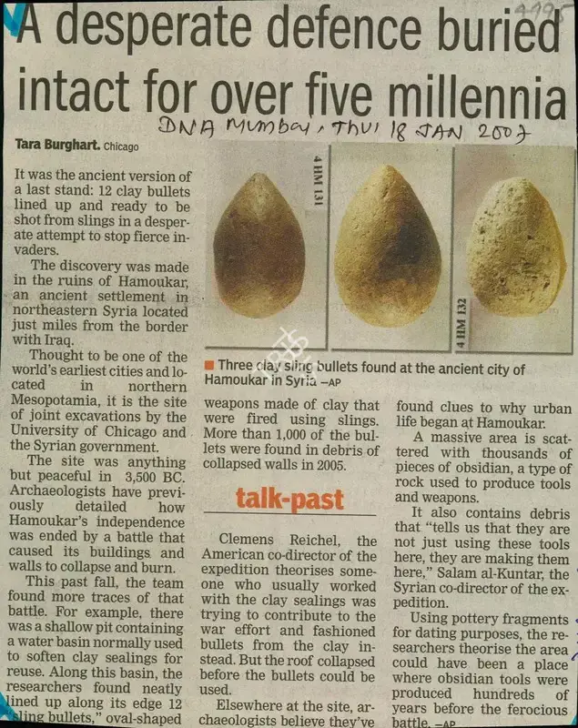 Tara Burghart (Reporter), A Desperate Defence buried Intact for over five Millennia, 2007, Newspaper Clipping
