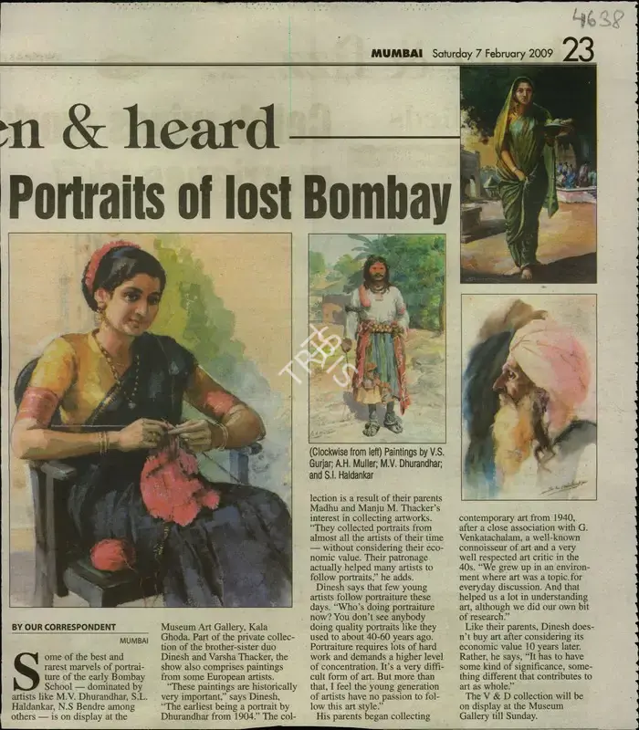 Portraits of lost Bombay, 2009, Newspaper Clipping
