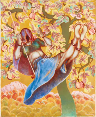 Ramachandran, A. (Artist). Girl on a Swing, 1976 | Painting, Pu.Mum/26.06.18, 2018 · Pundole