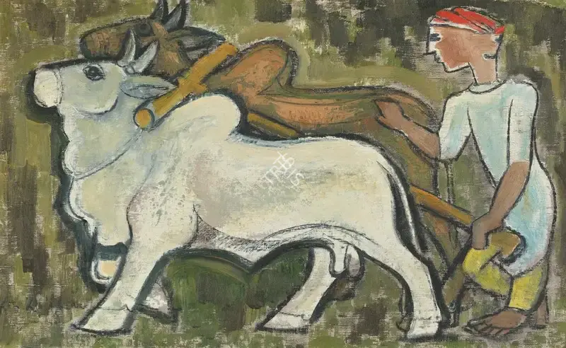 K.S. Kulkarni (Artist), Untitled (Farmer Ploughing), Painting