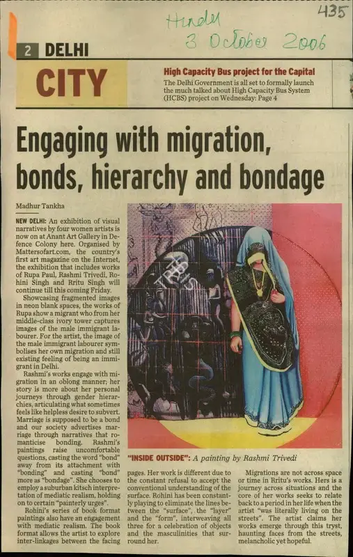 Madhur Tankha (Reporter), Engaging with Migration, Bonds, Hierarchy and Bondage, 2006, Newspaper Clipping