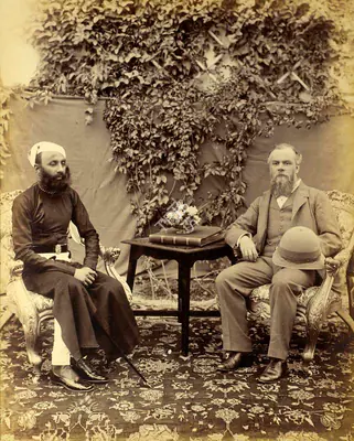 Attributed To Johnston and Hoffmann (Photographer), Fateh Singh, the Maharana of Oodeypore & Mewar, and Lord Elgin, H.E. the Viceroy, 1896, Antiquarian Photograph