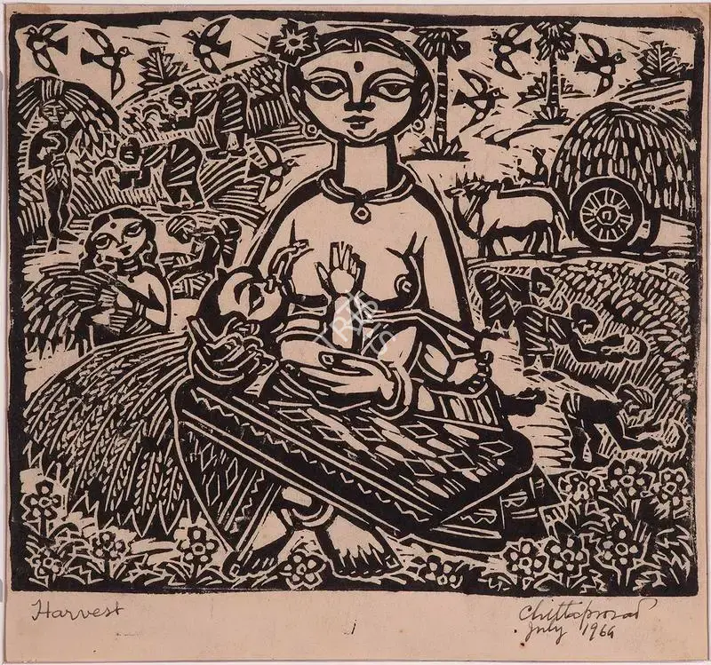 Chittaprosad (Artist), Harvest, 1969, Graphic Art