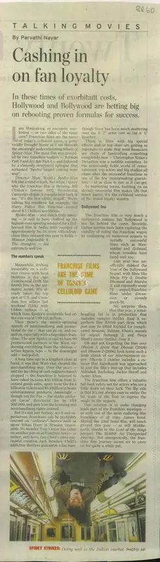 Parvathi Nayar (Writer), Cashing in On Fan Loyalty, 2012, Newspaper Clipping