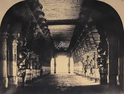 Capt. Linnaeus Tripe (Photographer), View of the Nave from the Simhasanum at the Westend, Madura, 1858, Antiquarian Photograph