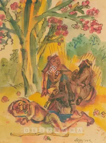 Mukherjee, B.B. (Artist). Santhals Under Shimul Tree, n.d. | Painting, Ch.NeY/19.09.02, 2002 · Christie's