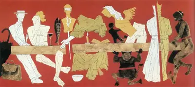 Husain, M. F. (Artist). Last Supper in Red. Acrylic on Canvas, 1991 | Maqbool Fida Husain, 2008 | Painting | FineArts | 00495217