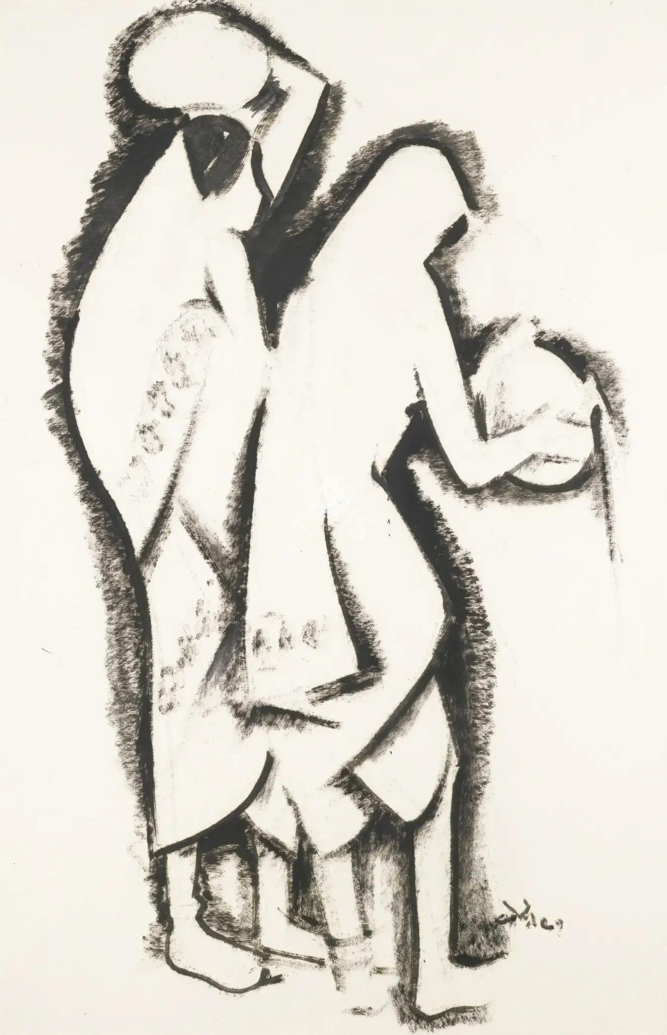 N.S. Bendre (Artist), Untitled (Two Women), 1965, Drawing