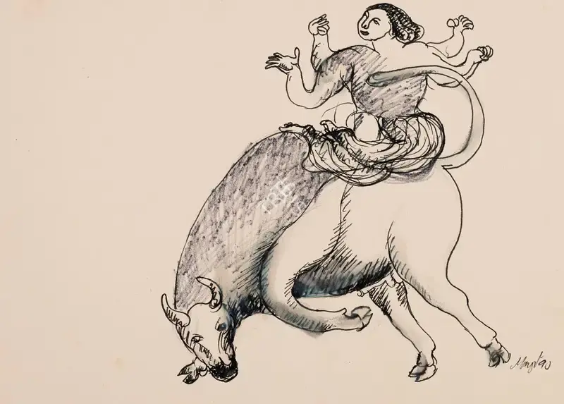 Manjit Bawa (Artist), Untitled (Shiva on Nandi), 1990, Drawing