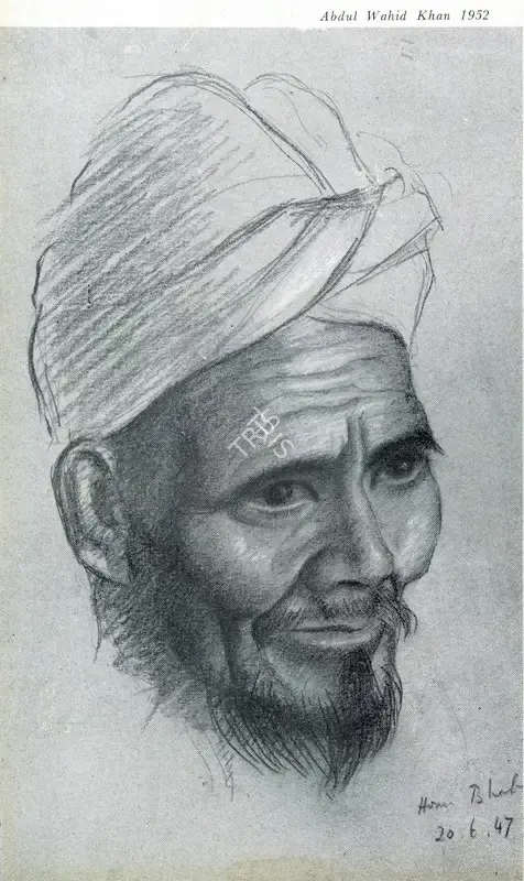 Homi J. Bhabha (Artist), Abdul Wahid Khan, 1952, Sketch