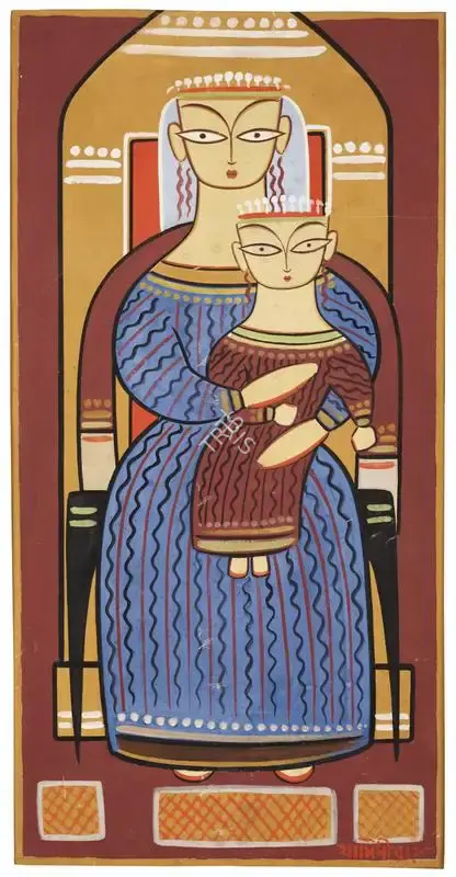 Jamini Roy (Artist), Untitled (Madonna and Child), 1955, Painting