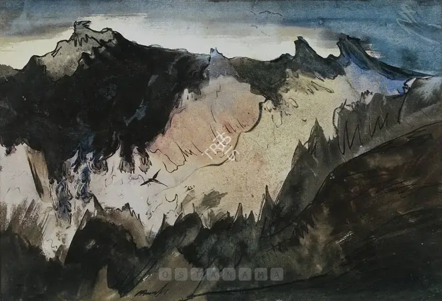 Gopal Ghose (Artist), Blue Mountain, 1968, Painting