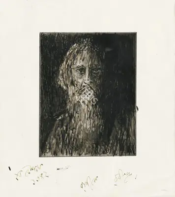 Rabindranath Tagore (Artist), Untitled (Self Portrait), 1936, Drawing