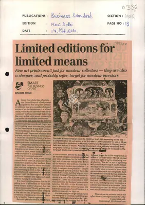 Kishore Singh (Reporter), Limited Editions for Limited means, 2010, Newspaper Clipping