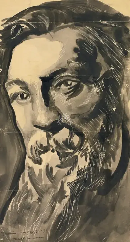 Bikash Bhattacharjee (Artist), Untitled (Portrait Of Rabindranath Tagore), 1971, Drawing