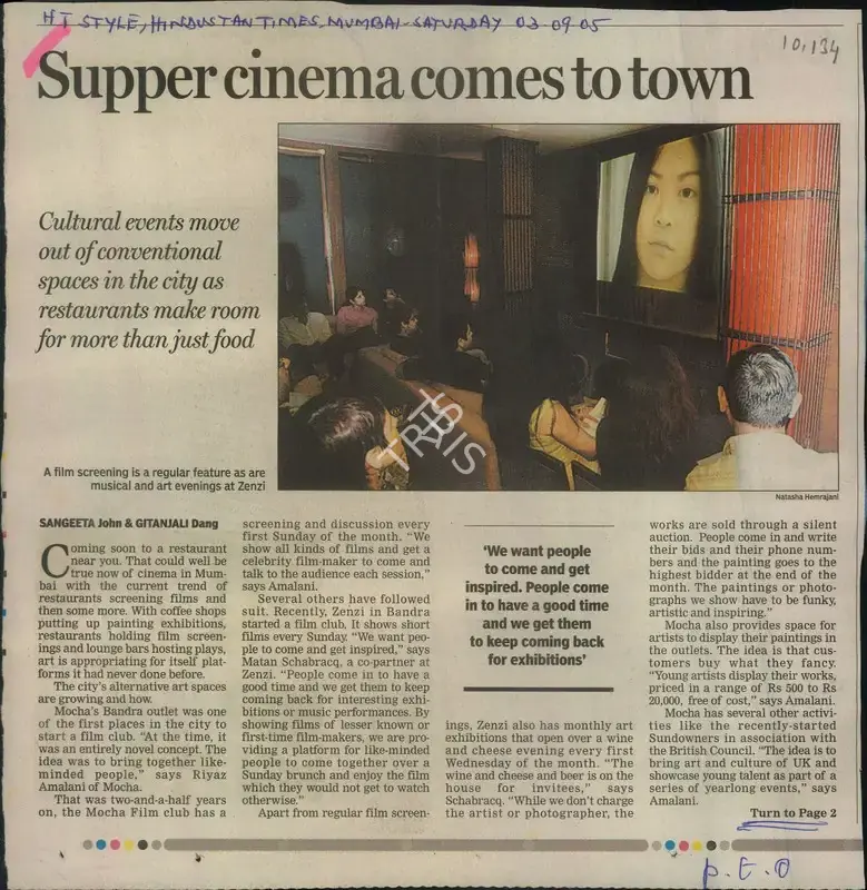 Sangeeta John (Reporter), Supper Cinema Comes to town, 2005, Newspaper Clipping