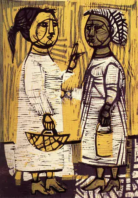 K.G. Subramanyan (Artist), Two Women , 1955, Graphic Art